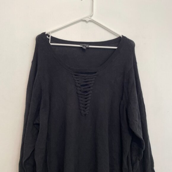 TORRID 4 Plus Size Lattice Knit Sweater Solid Black Lace Up Rayon Pullover sz 4X - Picture 5 of 16